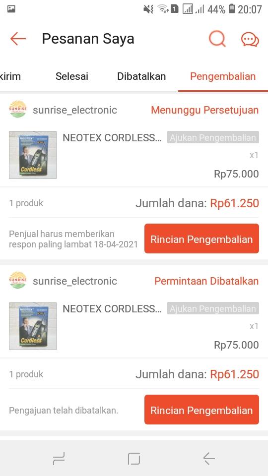 Seller Shopee Sunrise Electronic Surabaya mengirimkan barang rusak, Refund Dana Ribet