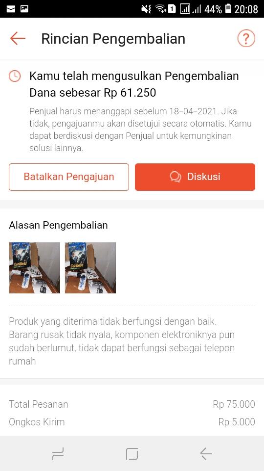 Seller Shopee Sunrise Electronic Surabaya mengirimkan barang rusak, Refund Dana Ribet