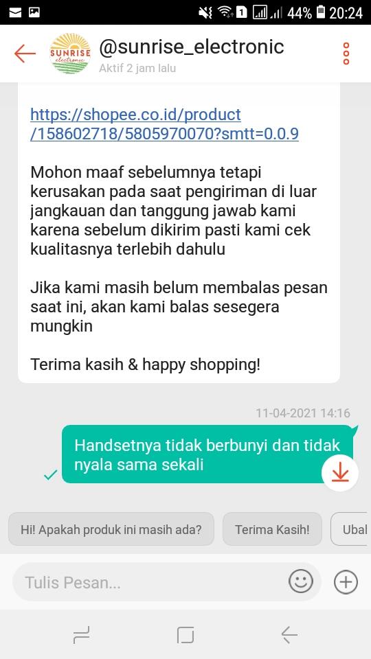 Seller Shopee Sunrise Electronic Surabaya mengirimkan barang rusak, Refund Dana Ribet