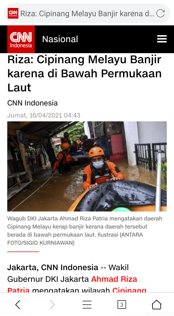 Wakil Anies Sebut GBK Jadi Penyebab Banjir di Cipinang Melayu