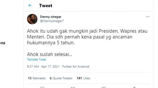 Denny Siregar: Ahok Sudah Selesai