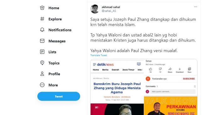 Gus Sahal Desak Yahya Waloni Ditangkap