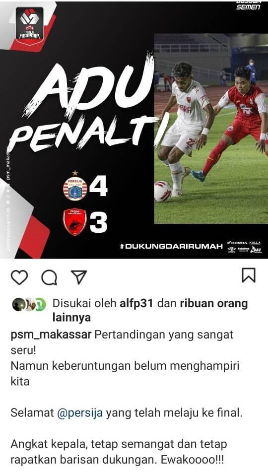 Wagub DKI Pamer Akun Instagram PSM Makassar yang Akui Keunggulan Persija