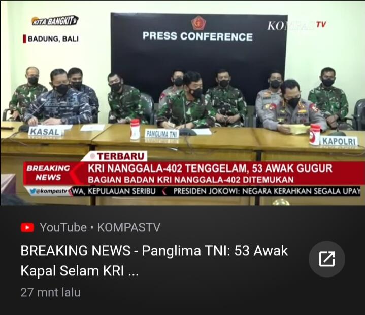 Nanggala 402 meninggalkan Duka lara