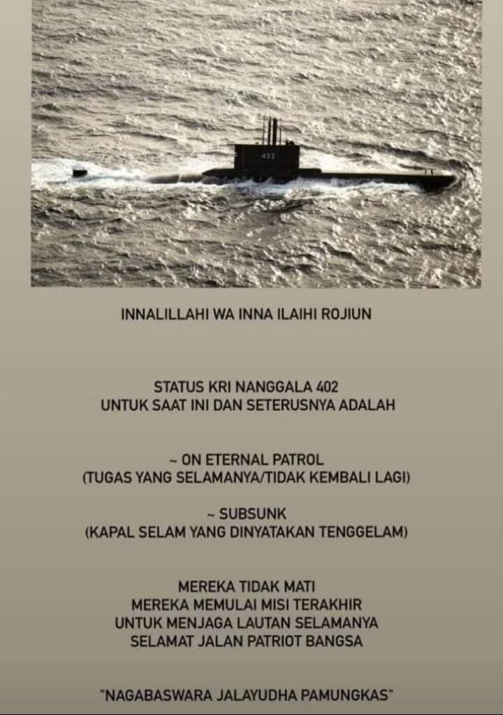 Nanggala 402 meninggalkan Duka lara