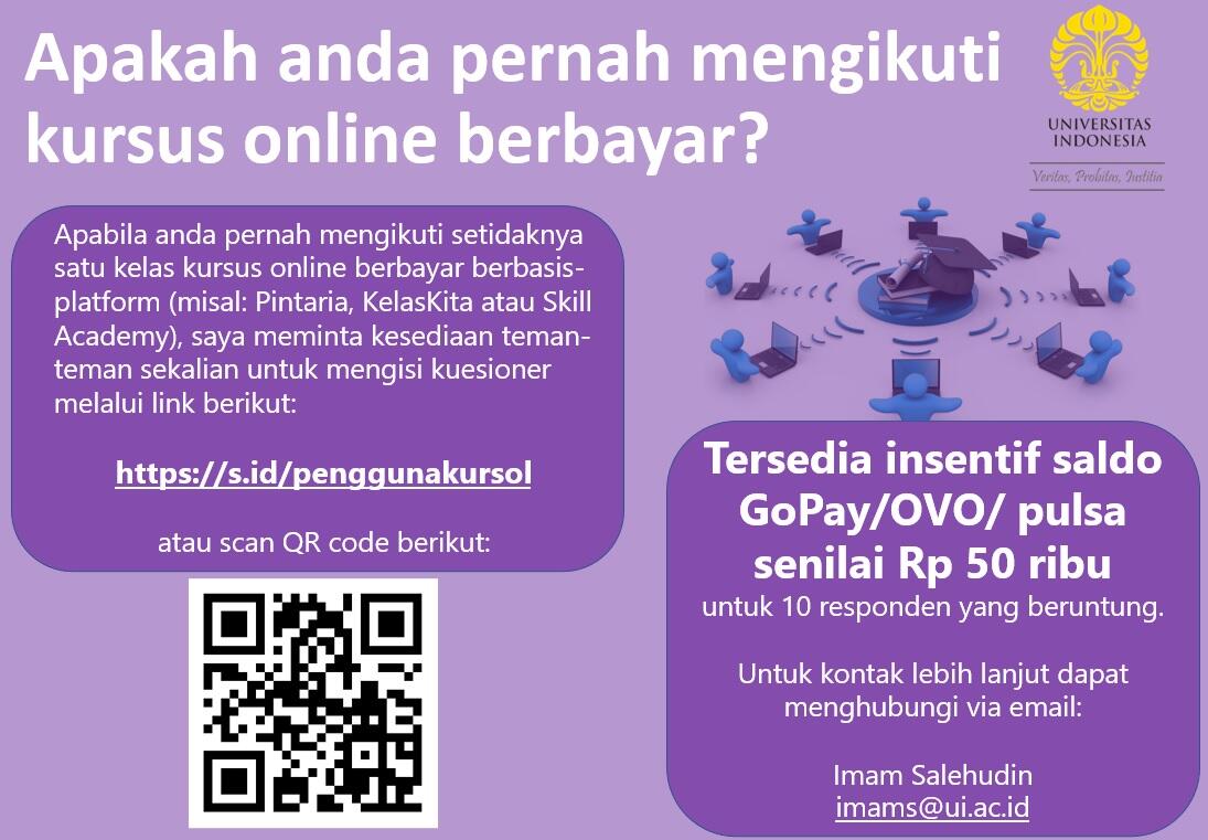 Survei pengguna kursus online berbayar, tersedia insentif