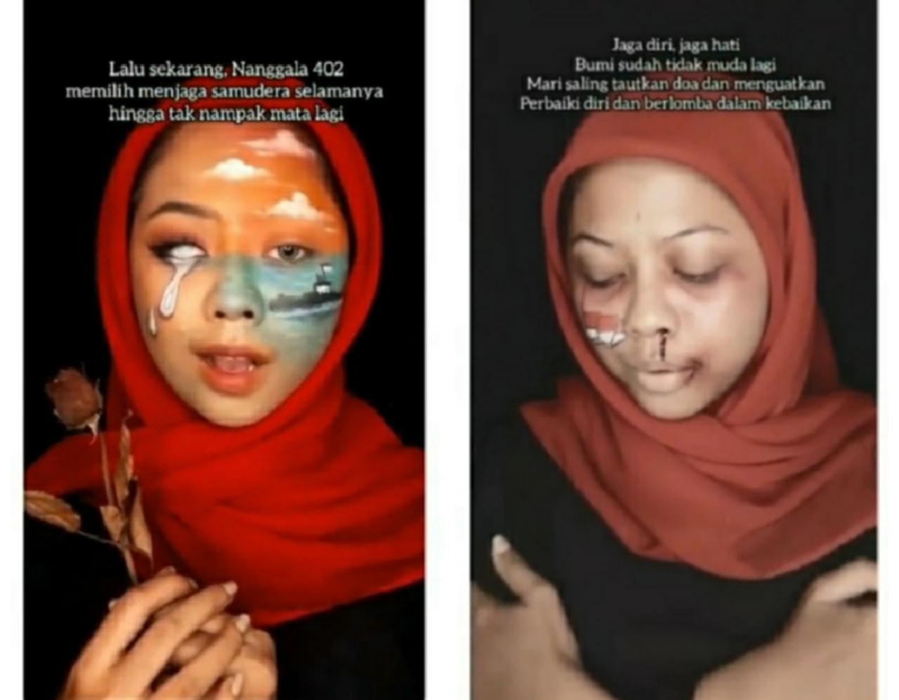 Kreatif, Wanita ini Gambarkan Berbagai Tragedi Tahun 2021 Melalui Lukisan di Wajahnya