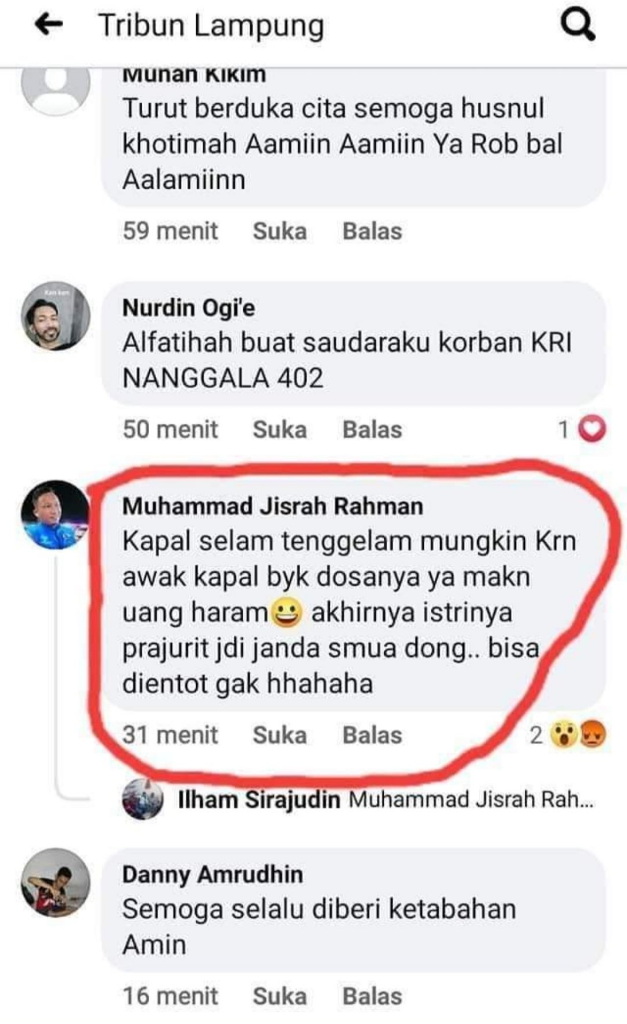 Komentar Tak Senonoh Soal KRI Nanggala 402 di FB, Warga Konawe Diperiksa TNI AL