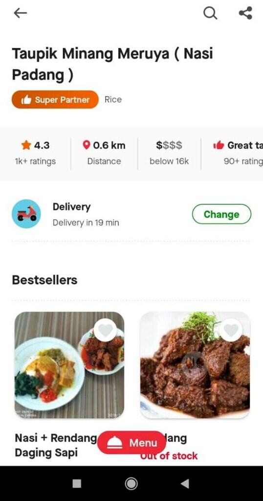 Pesan Nasi Padang di App Ojol Modal Ceban Ada? Ada Kok! Di Taupik Minang Meruya
