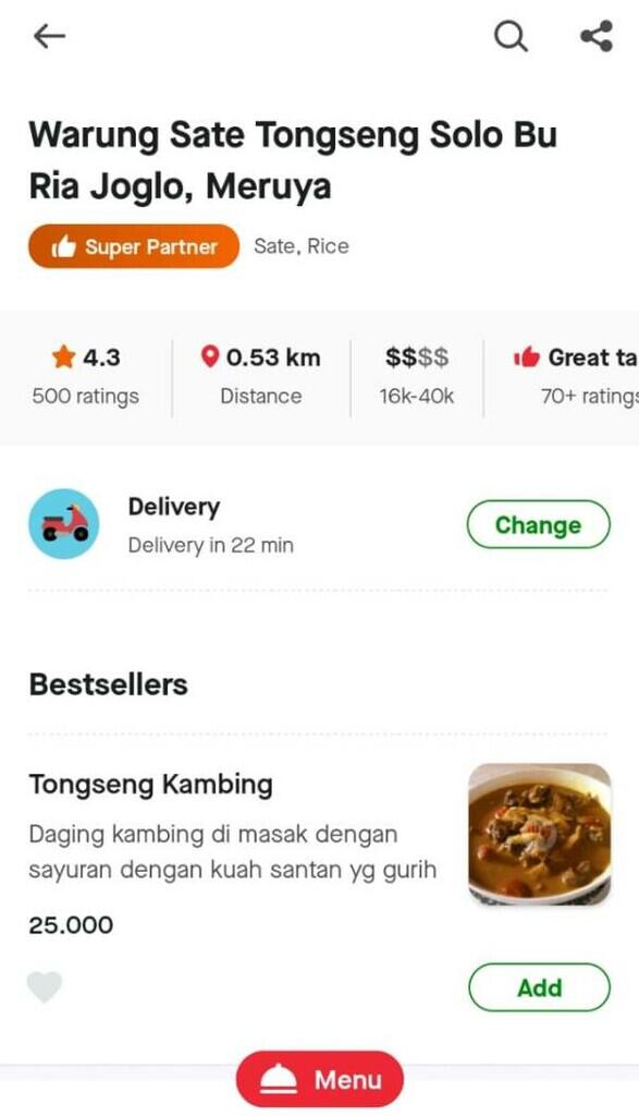 Warung Sate Tongseng Solo Bu Ria Joglo, Meruya - Jakarta Barat