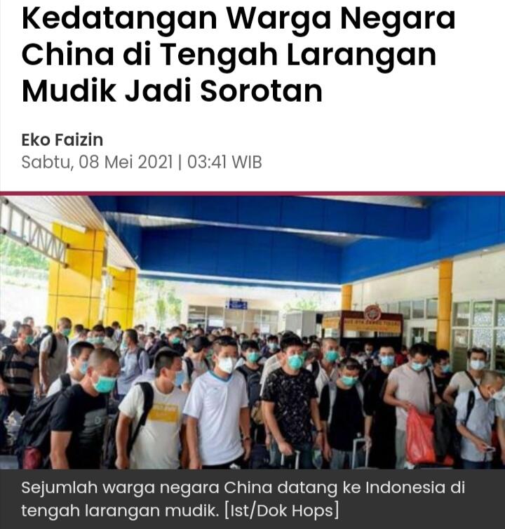 Wow!! Mudik Dilarang, TKA China Datang, Tenaga Kerja Lokal Kena PHK