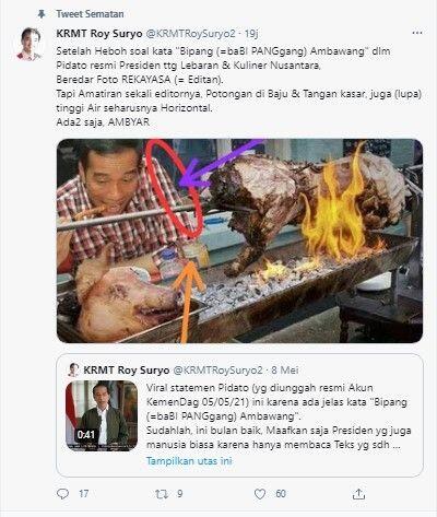 Beredar Foto Editan Jokowi Lagi Makan Babi Panggang

