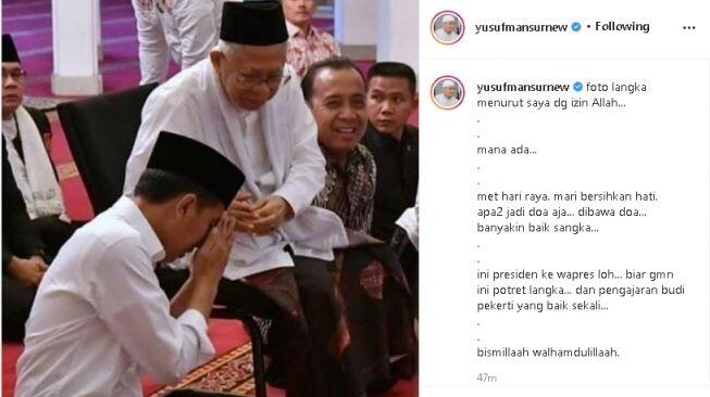 Ustaz Yusuf Mansur Unggah Foto Jokowi Sungkem Ma'ruf Amin: Potret Langka