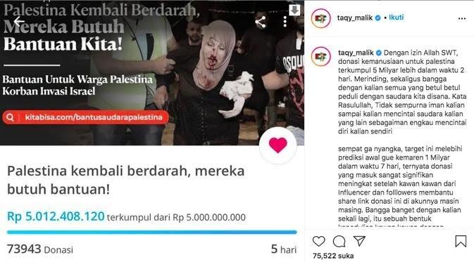 Taqy Malik Tak Menyangka Donasi untuk Palestina Tembus Rp 5 Miliar dalam 2 Hari