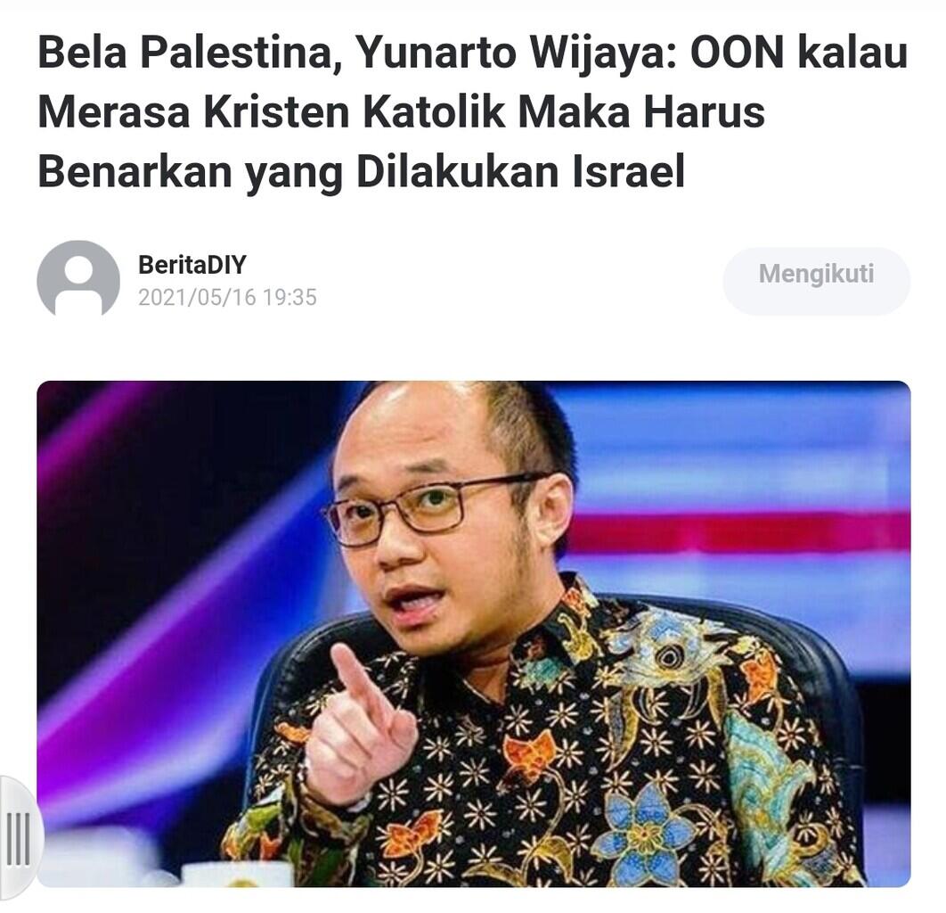 BelaPalestina,Yunarto:OON kalau Mrs KristenKatolik Mk Hrs Benarkan yg Dilakukn Israel