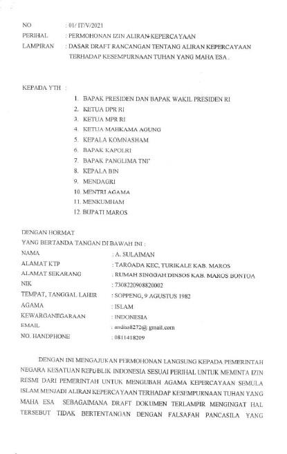 Gempar, Pria di Maros Minta Izin Presiden Jokowi Buat Aliran Kepercayaan Baru Tilaco