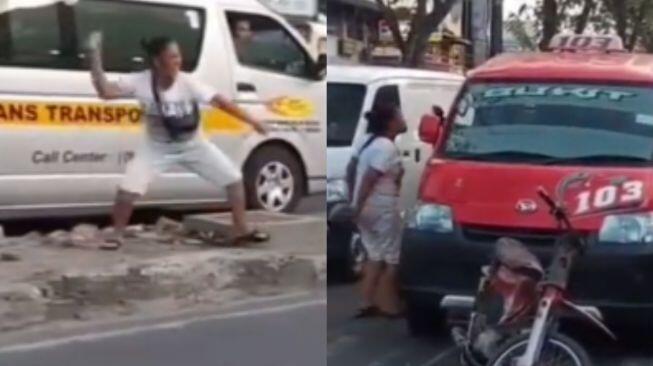 Viral. Motornya Kena Senggol, Emak-emak Nekat Lempari Angkot Dengan Batu!