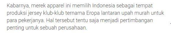 Ada Suka dan Duka Dibalik Jersey Klub Top Eropa Dibuat di Indonesia