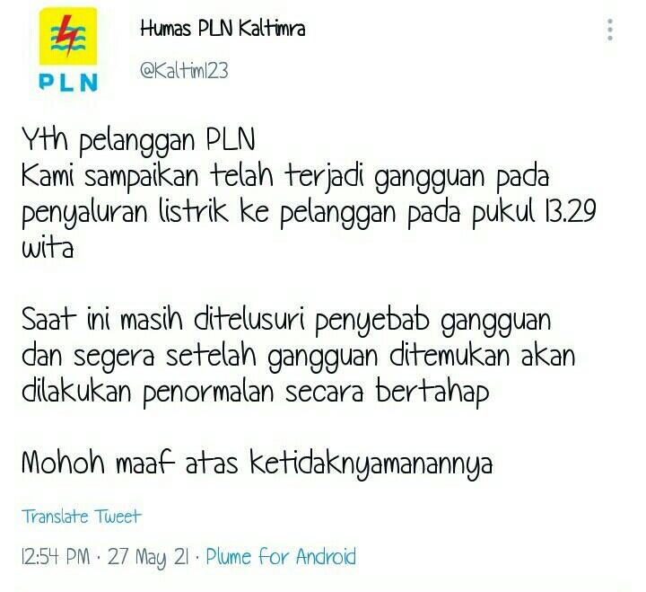 Listrik di Hampir Seluruh Wilayah Kaltim Padam, Tagar #KaltimBlackout Trending