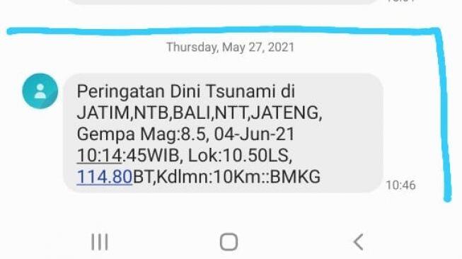 BMKG Sebar SMS Jawa - Bali Diguncang Gempa 8,5 SR 4 Juni 2021