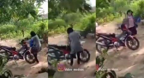 Emak-emak Ngomel Motor Mogoknya Direkam, 'Meledak' Kejar Perekam Pakai Balok