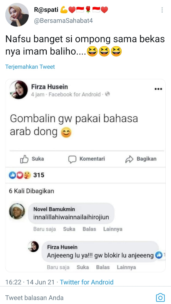 Novel Bamukmin di Status Firza, Netizen: Nafsu Banget Sama Bekasnya Imam Baliho!

