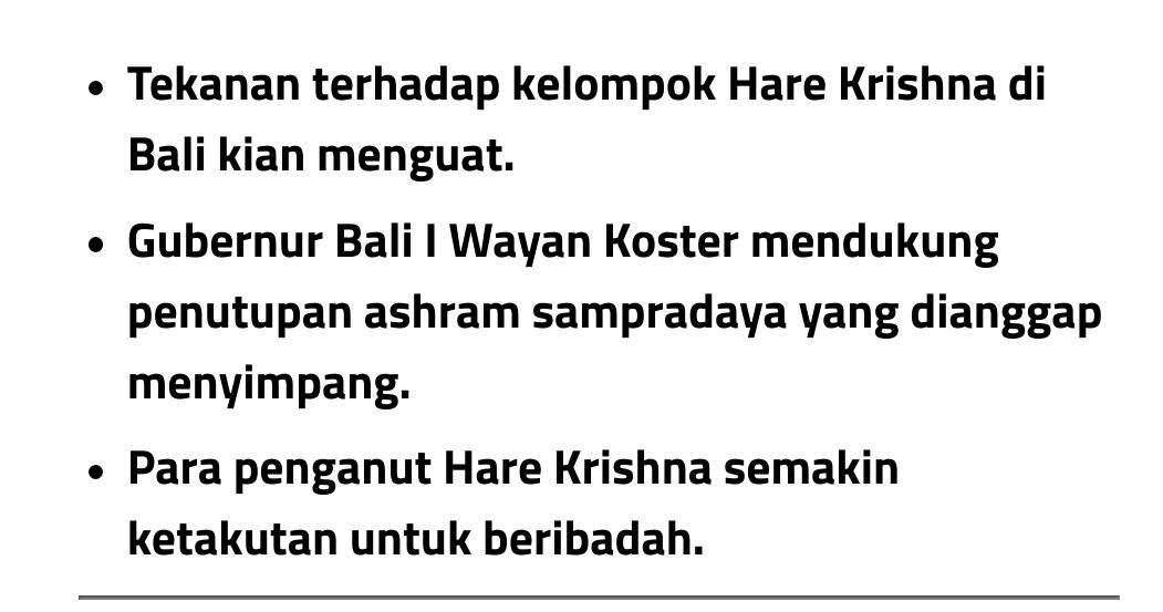 Intimidasi terhadap Pengikut Hare Krishna di Bali, Didukung Gubernur Bali