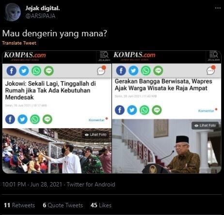 Jokowi Minta Tinggal di Rumah, Wapresnya Ajak Wisata, Publik: Pilih Mana?