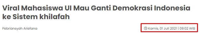 Viral Mahasiswa UI Mau Ganti Demokrasi Indonesia ke Sistem khilafah