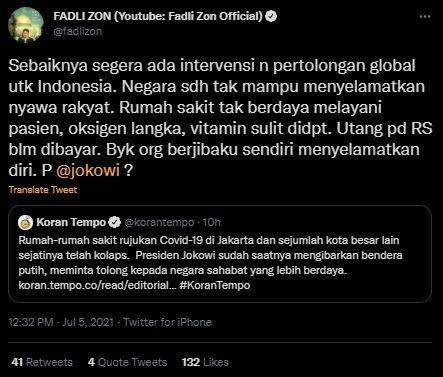 Desak Intervensi Global, Fadli Zon: Negara Sudah Tak Mampu Selamatkan Nyawa Rakyat