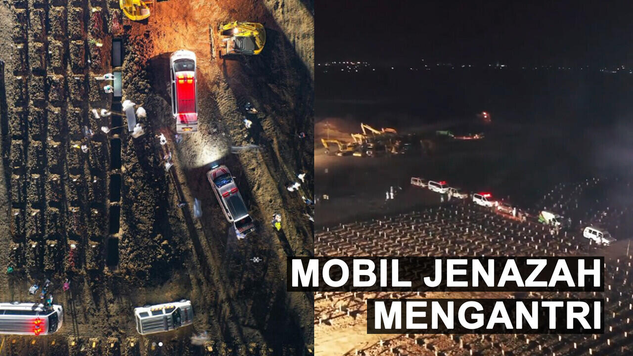 Mobil Jenazah Mengantri. Suasana Pilu Pemakaman Jenazah Covid-19 TPU Rorotan.