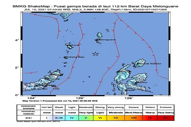 Usai Gempa Magnitudo 6,2 BMKG Mencatat 19 Kali Gempa Susulan di Melonguane Sulut