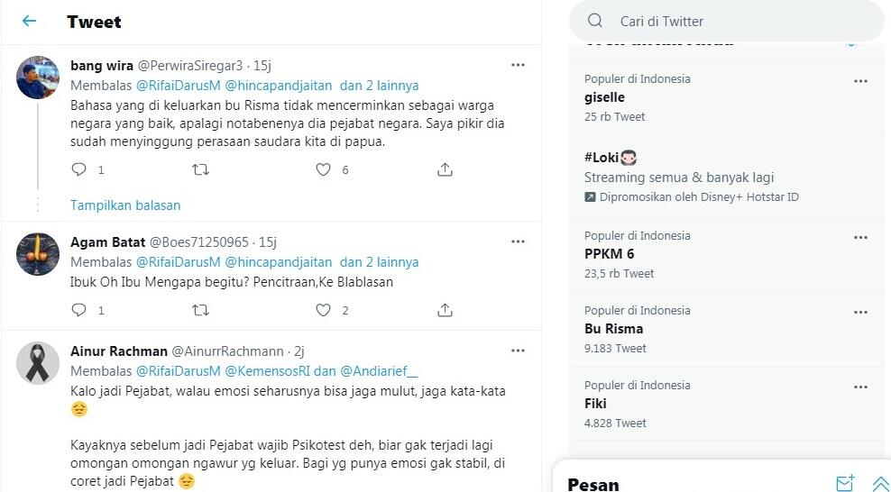 Mensos Risma Dianggap Rasis Kepada Papua, Warganet Ajak Berpikir Positif