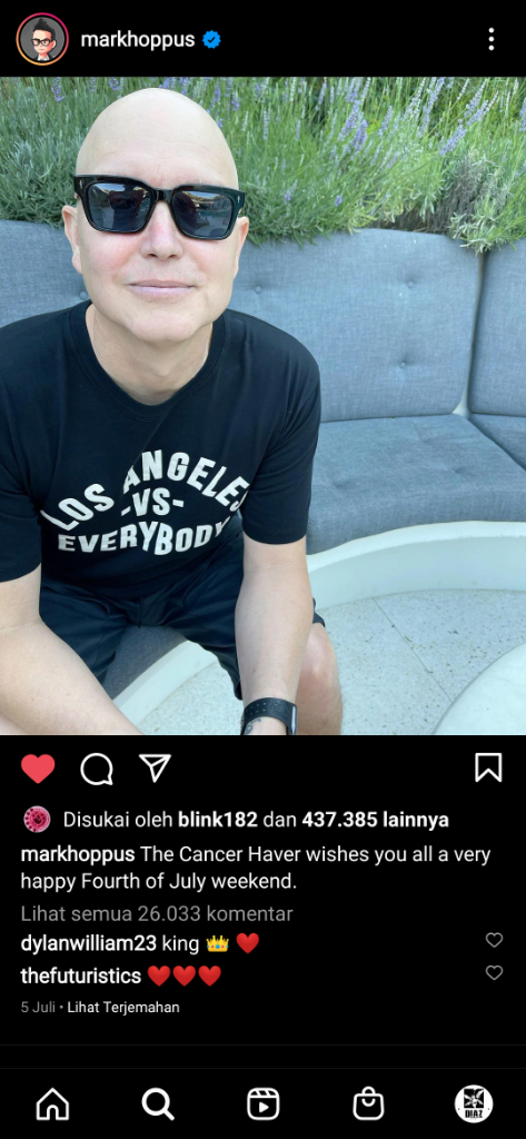 Terungkap! Inilah Kanker yang Diidap oleh Bassist Blink-182, Mark Hoppus