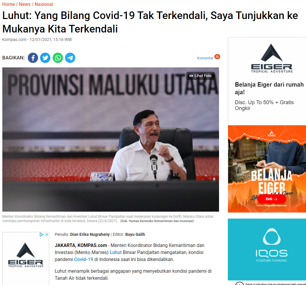 Satgas Klaim COVID-19 Harian RI Turun Imbas PPKM Darurat
