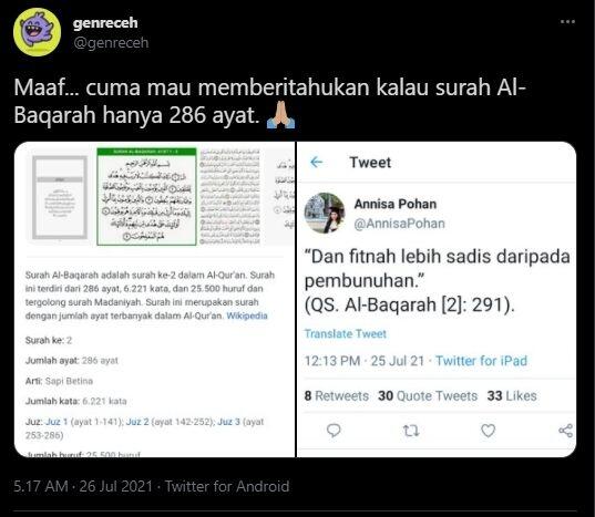 Salah Kutip Ayat Al Quran, Annisa Pohan Disentil Warganet: Maaf, Mau Memberitahukan..