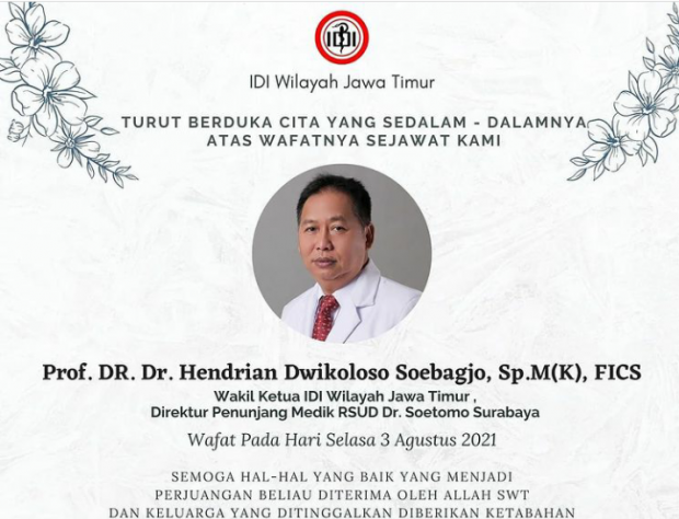 Sempat Dirawat 33 Hari, Wadir Penunjang Medik RSUD dr Soetomo Meninggal Dunia