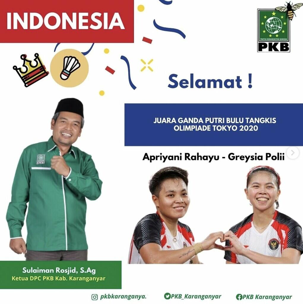 Bikin Senyum, Ucapan Selamat atas Medali Emas Olimpiade Greysia-Apriyani