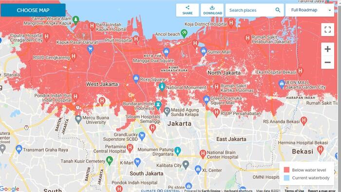 Ini Peta Proyeksi Jakarta Tenggelam 2030