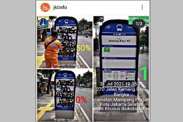 Bersihkan Coretan di Papan Petunjuk, PT Transjakarta Apresiasi PPSU Kelurahan Bangka