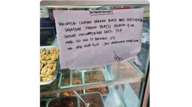 Niat Bantu Warga Isoman, Kertas Pengumuman Warung Makan Ini Jadi Sorotan