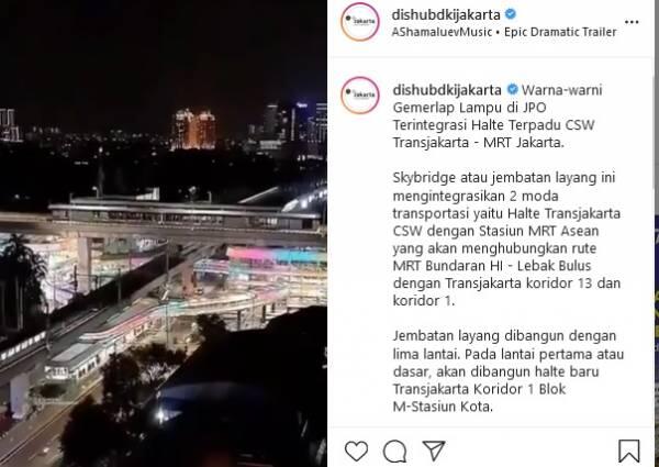 Indahnya JPO Terintegrasi Halte Terpadu CSW Transjakarta-MRT dengan Lampu Warna-Warni