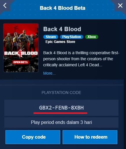 Cara mendapatkan Kode-Beta Back 4 Blood (PS4)