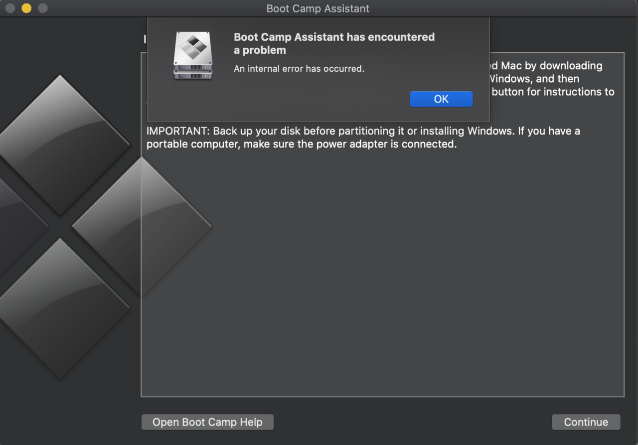 boot camp assistant has encountered a problem