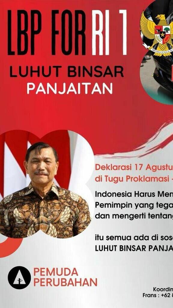 Beredar Poster 'LBP For RI 1', Jubir: Luhut Tak Punya Niat Nyapres di 2024