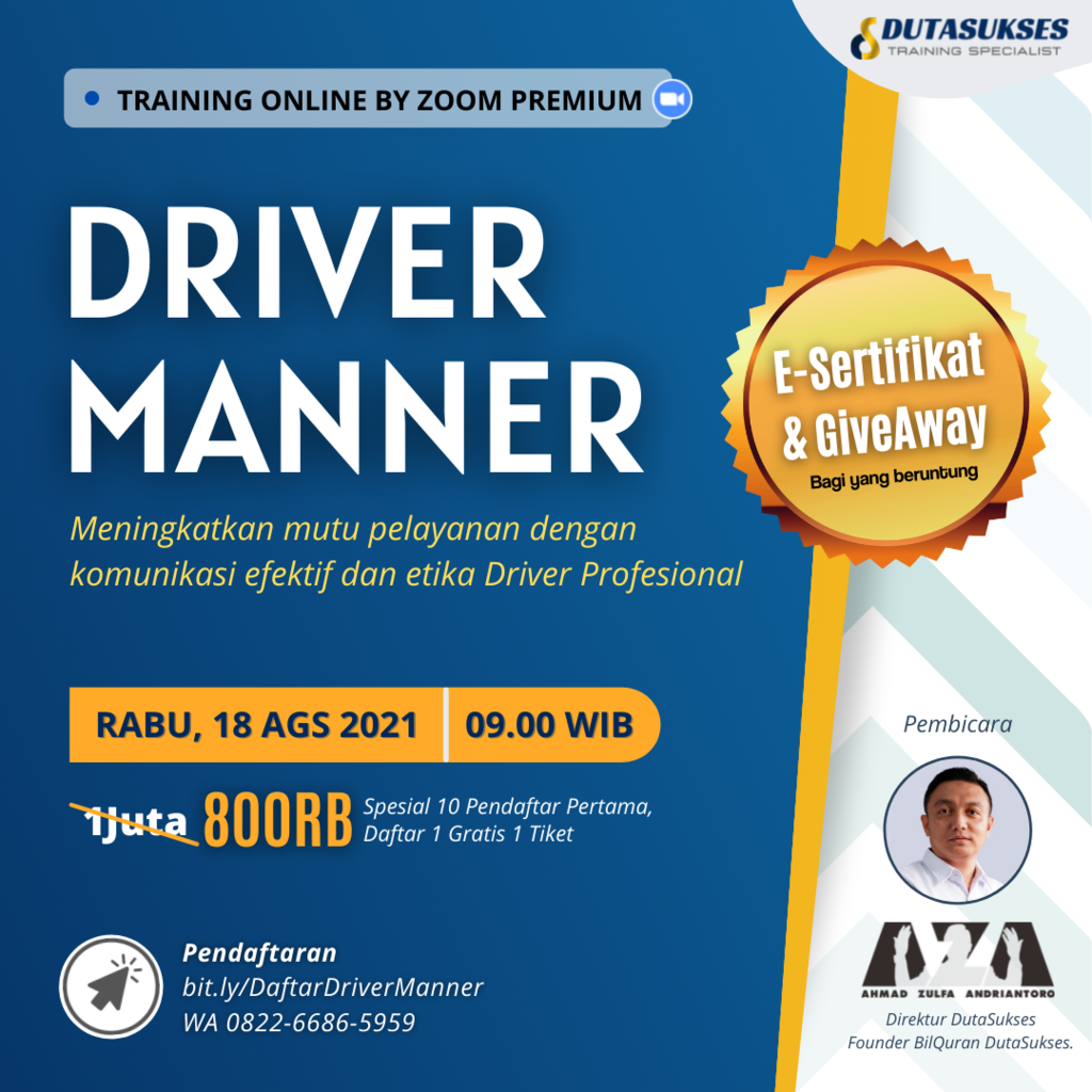 Training Online Driver Manner | Tingkatkan Mutu Pelayanan Driver Perusahaan Anda
