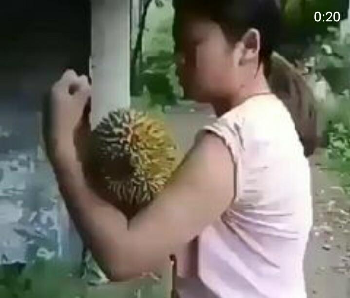 Hebat, Wanita Ini Buka Durian Dengan Cara Tak Biasa, Yang Nonton Pasti Ikut Ngilu!