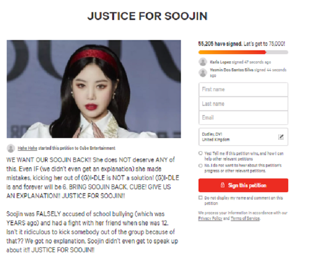 Tak Terima Soojin Dikeluarkan dari '(G)I-DLE' , Fans Buat Petisi