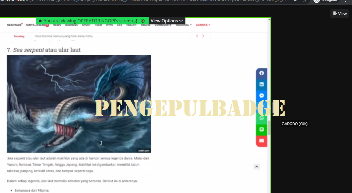 Cak Adodo Mengenalkan Monster-monster Bawah Laut di Room Ngopi CSB