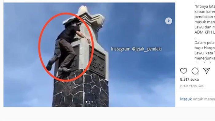 Viral Pendaki Panjat Tugu Hargo Dumilah di Puncak Gunung Lawu, Diblacklist Bupati